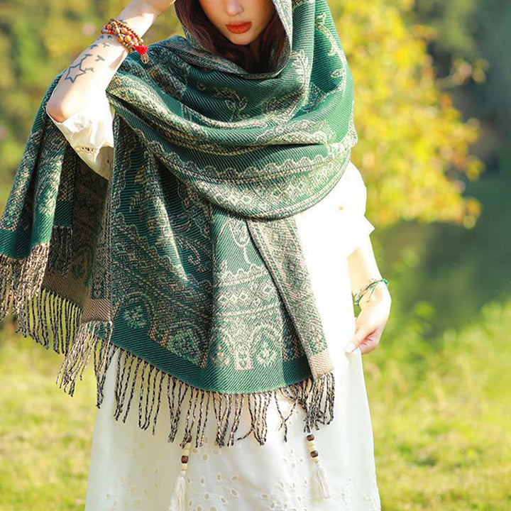 Schal mit Buddha Stonesn, Vintage-Stil, tibetisches Blättermuster, gemütlicher Reiseschal - image 25