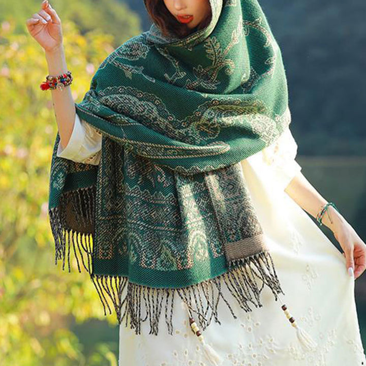 Schal mit Buddha Stonesn, Vintage-Stil, tibetisches Blättermuster, gemütlicher Reiseschal - image 24