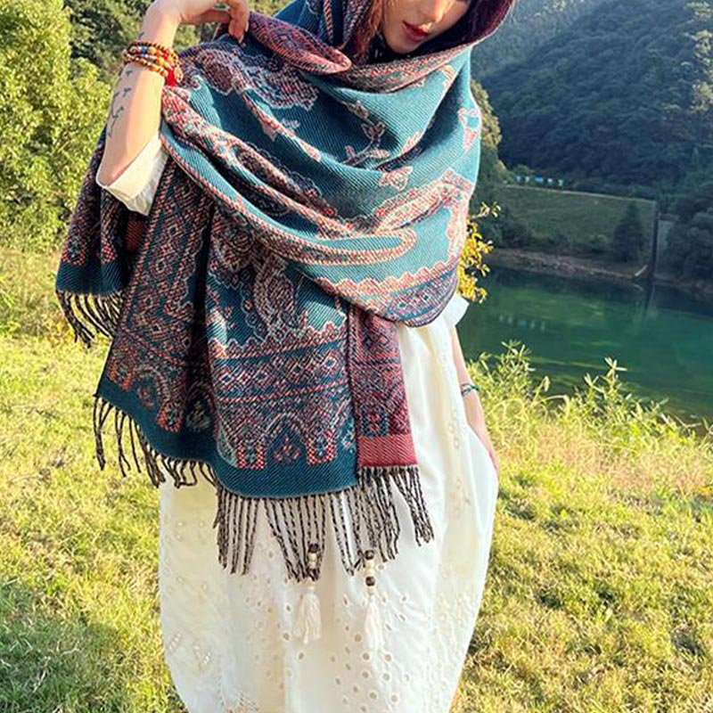 Schal mit Buddha Stonesn, Vintage-Stil, tibetisches Blättermuster, gemütlicher Reiseschal - image 34