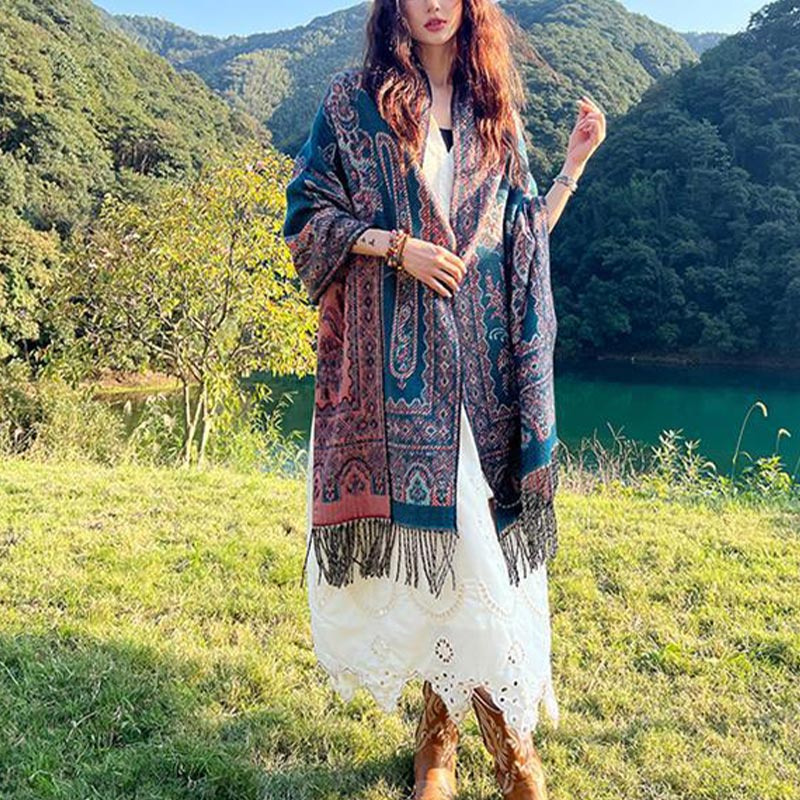 Schal mit Buddha Stonesn, Vintage-Stil, tibetisches Blättermuster, gemütlicher Reiseschal - image 36