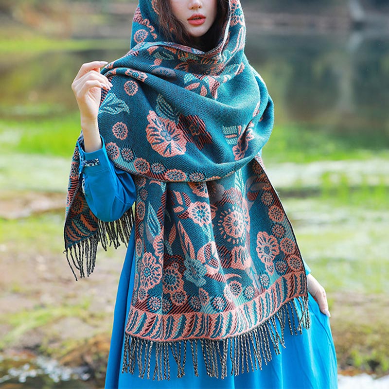 Schal mit Buddha Stonesn, tibetischer Blume, Blumenmuster, Blättermuster, gemütlicher Reiseschal - image 1