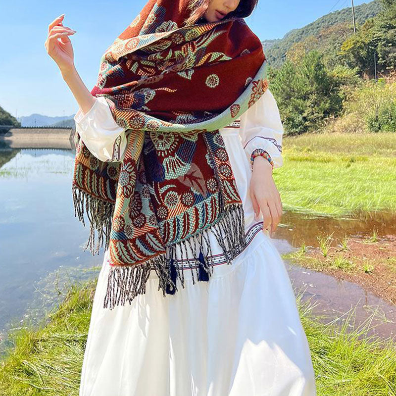 Schal mit Buddha Stonesn, tibetischer Blume, Blumenmuster, Blättermuster, gemütlicher Reiseschal - image 32