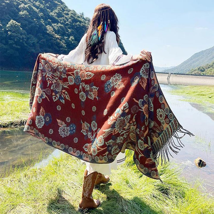 Schal mit Buddha Stonesn, tibetischer Blume, Blumenmuster, Blättermuster, gemütlicher Reiseschal - image 30