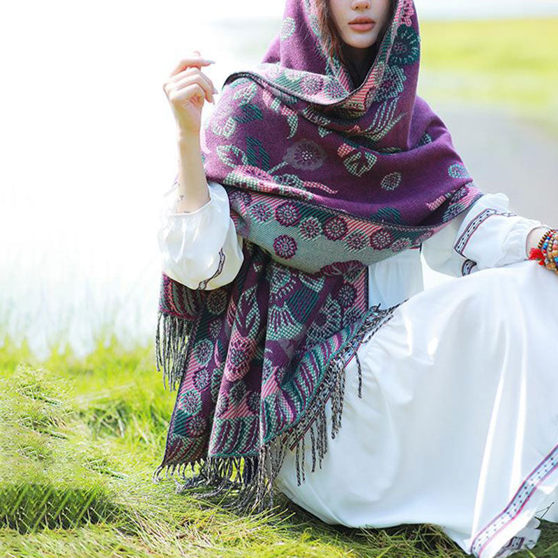 Schal mit Buddha Stonesn, tibetischer Blume, Blumenmuster, Blättermuster, gemütlicher Reiseschal - image 17