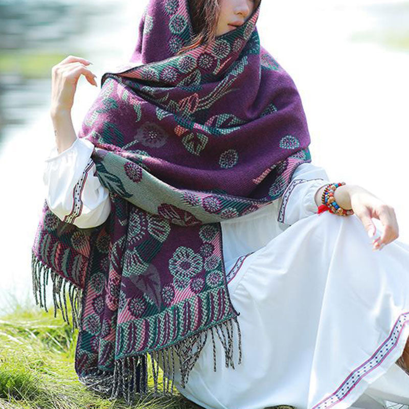 Schal mit Buddha Stonesn, tibetischer Blume, Blumenmuster, Blättermuster, gemütlicher Reiseschal - image 18