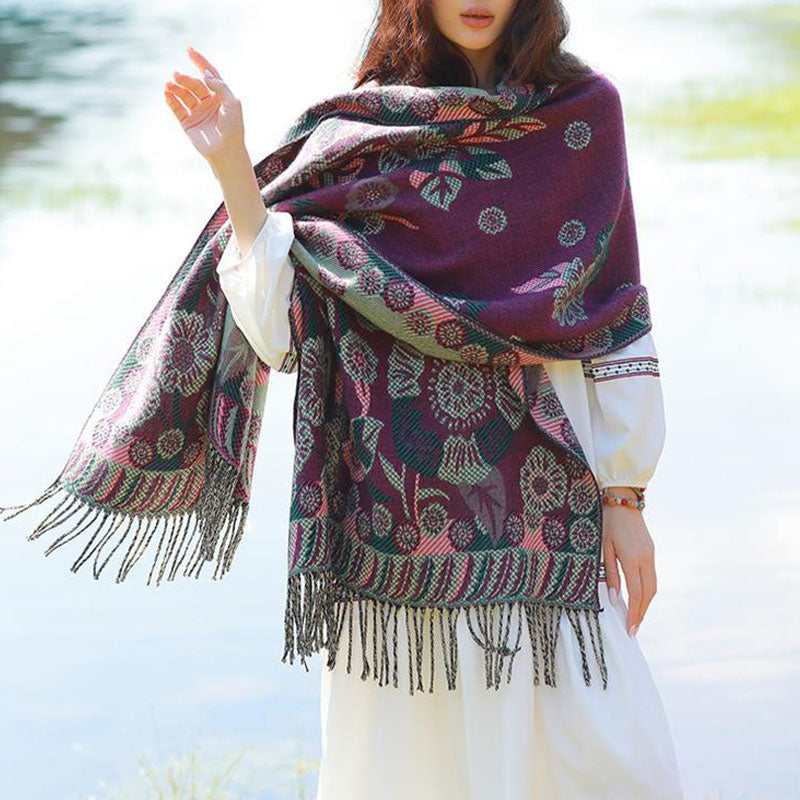 Schal mit Buddha Stonesn, tibetischer Blume, Blumenmuster, Blättermuster, gemütlicher Reiseschal - image 14