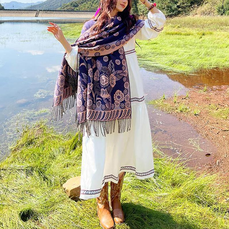 Schal mit Buddha Stonesn, tibetischer Blume, Blumenmuster, Blättermuster, gemütlicher Reiseschal - image 37