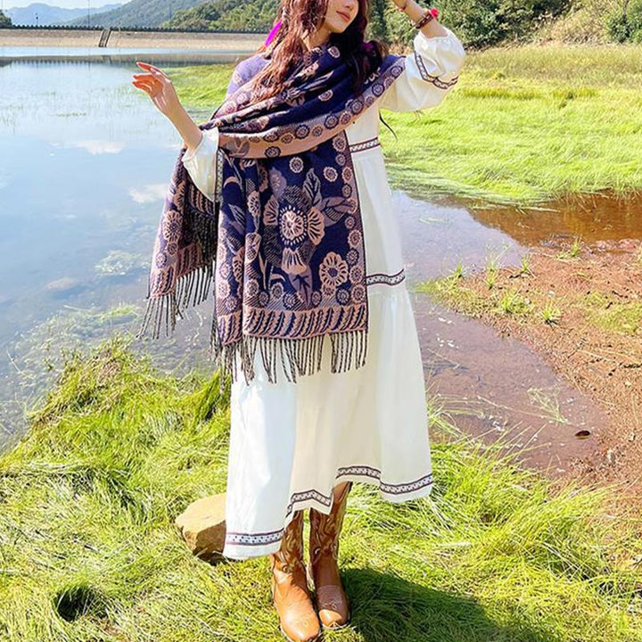 Schal mit Buddha Stonesn, tibetischer Blume, Blumenmuster, Blättermuster, gemütlicher Reiseschal - image 37