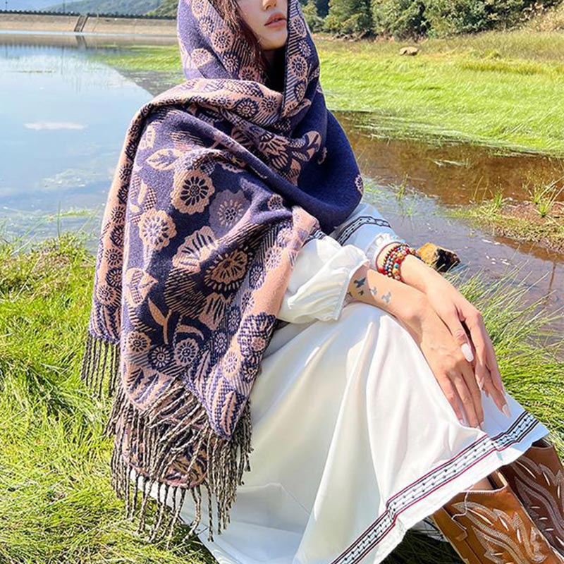 Schal mit Buddha Stonesn, tibetischer Blume, Blumenmuster, Blättermuster, gemütlicher Reiseschal - image 39