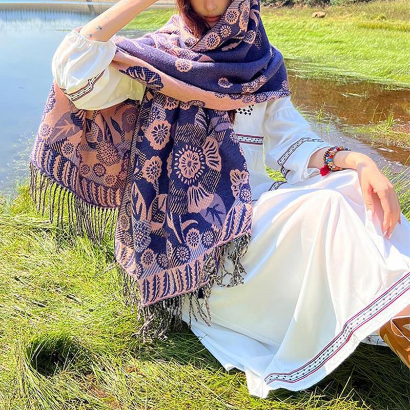 Schal mit Buddha Stonesn, tibetischer Blume, Blumenmuster, Blättermuster, gemütlicher Reiseschal - image 38