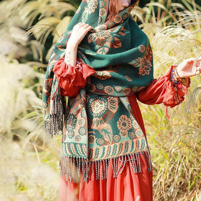 Schal mit Buddha Stonesn, tibetischer Blume, Blumenmuster, Blättermuster, gemütlicher Reiseschal - image 22