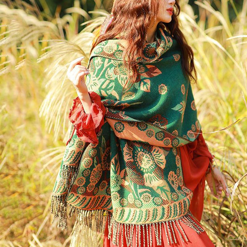 Schal mit Buddha Stonesn, tibetischer Blume, Blumenmuster, Blättermuster, gemütlicher Reiseschal - image 26