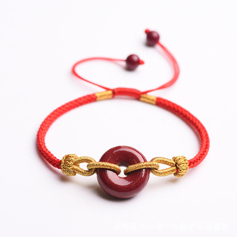 Buddha Stones Handgefertigtes Zinnober Ruheschnalle Muster Konzentration Geflochtenes Armband