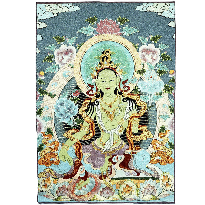 Buddha Stones, tibetische Stickerei, weiße Tara, Thangka, Wandteppich, Wandbehang, Wandkunst, Meditation für Heimdekoration