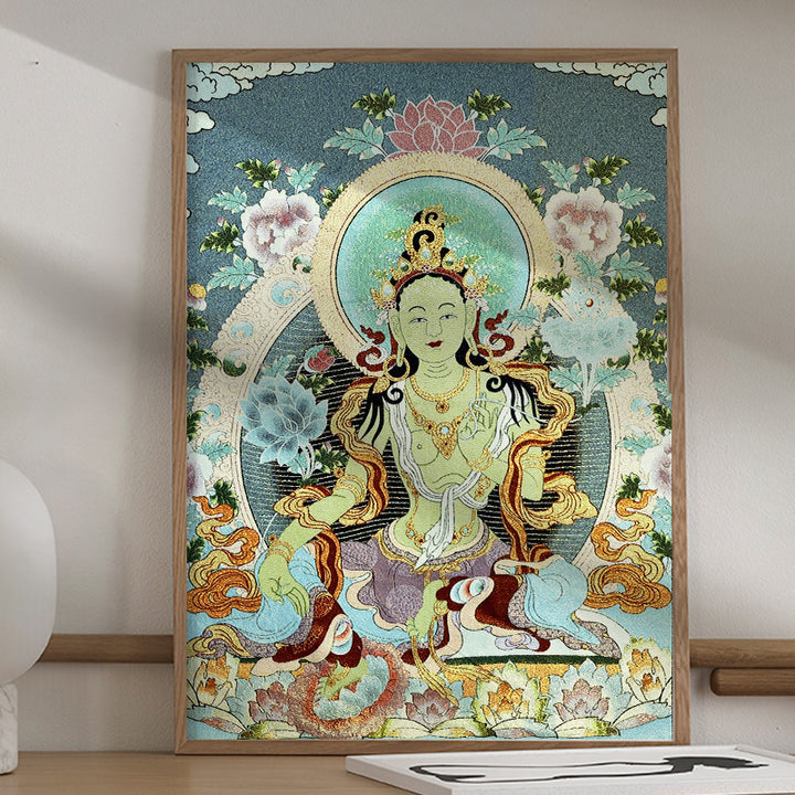 Buddha Stones, tibetische Stickerei, weiße Tara, Thangka, Wandteppich, Wandbehang, Wandkunst, Meditation für Heimdekoration