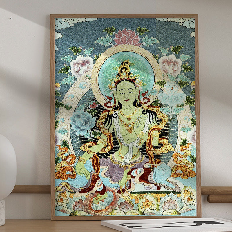 Buddha Stones, tibetische Stickerei, weiße Tara, Thangka, Wandteppich, Wandbehang, Wandkunst, Meditation für Heimdekoration - 24 x 36 Zoll (60 x 90 cm) - image 0