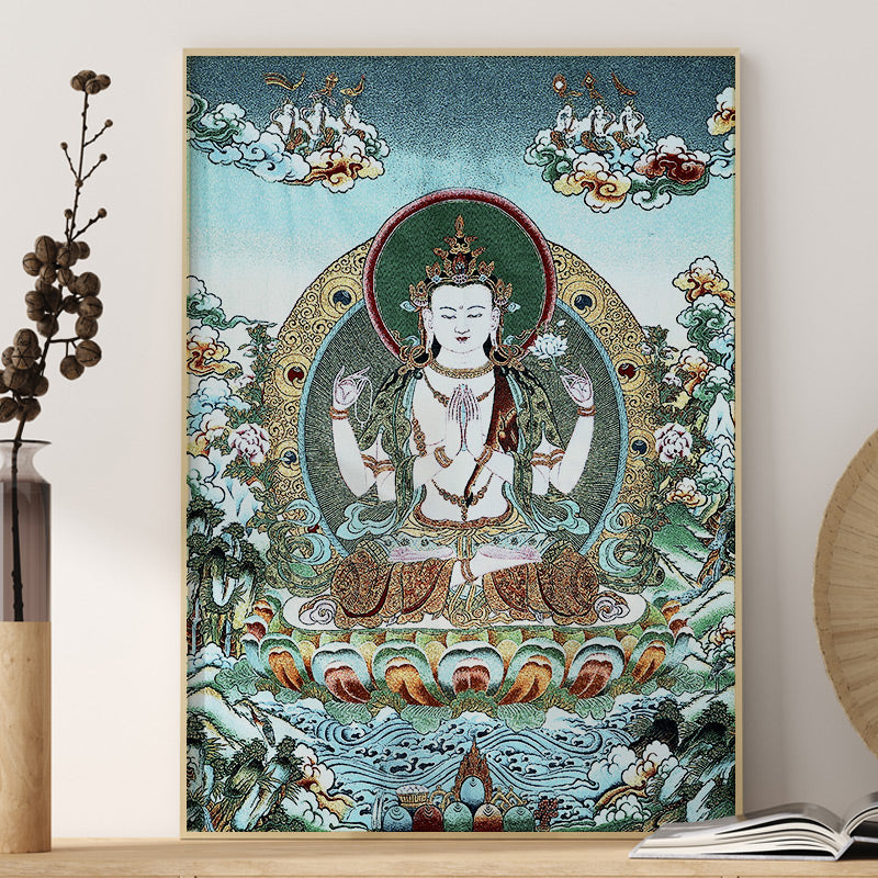 Buddha Stones, tibetische Stickerei, weiße Tara, Thangka, Wandteppich, Wandbehang, Wandkunst, Meditation für Heimdekoration