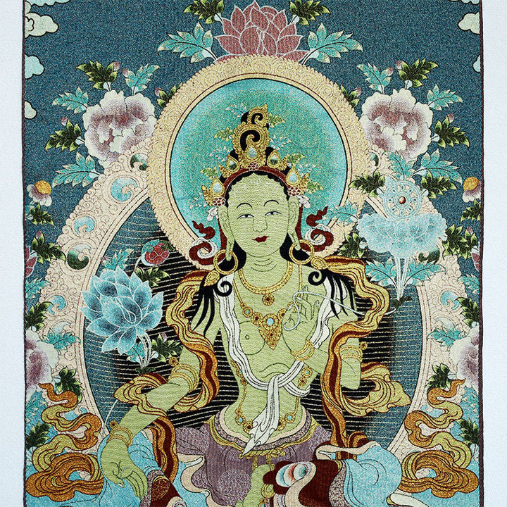 Buddha Stones, tibetische Stickerei, weiße Tara, Thangka, Wandteppich, Wandbehang, Wandkunst, Meditation für Heimdekoration