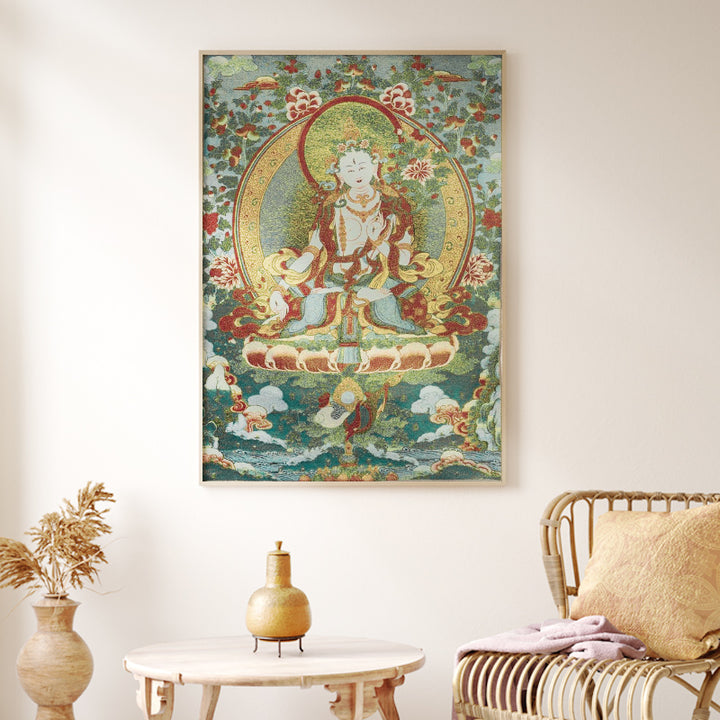 Buddha Stones, tibetische Stickerei, weiße Tara, Thangka, Wandteppich, Wandbehang, Wandkunst, Meditation für Heimdekoration