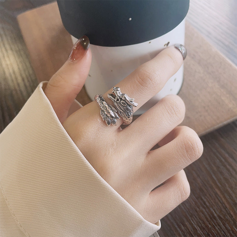 Buddha Stones 925 Sterling Silber Jahr des Drachen Glück Stärke verstellbarer Metallring - image 7