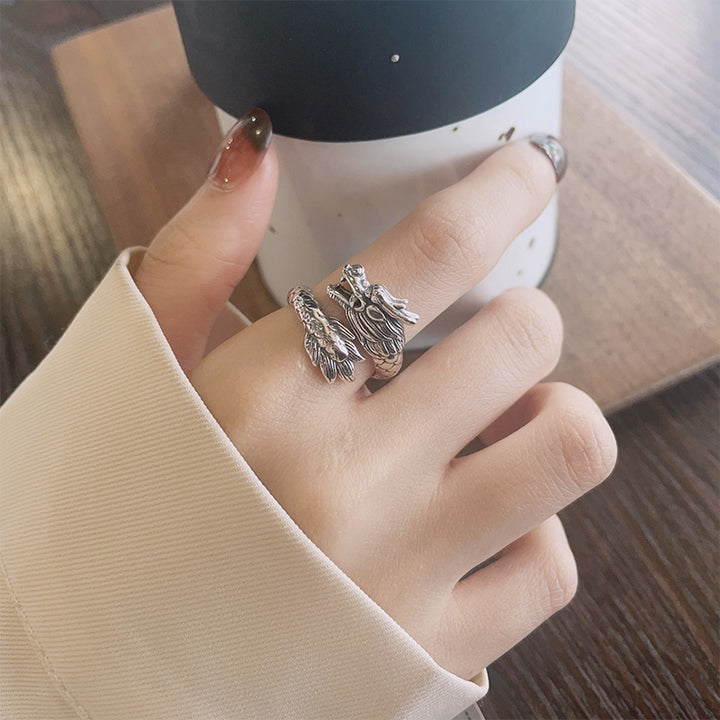 Buddha Stones 925 Sterling Silber Jahr des Drachen Glück Stärke verstellbarer Metallring - image 7