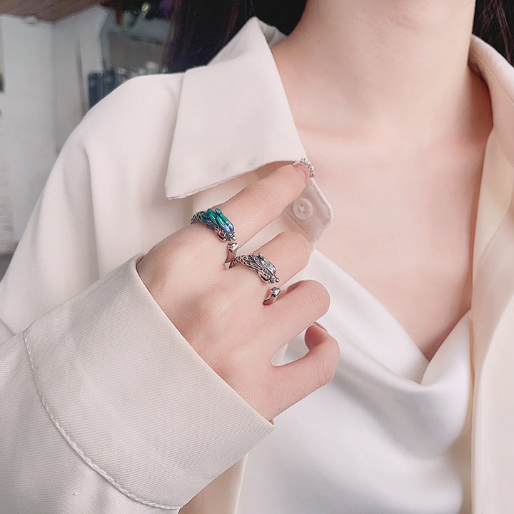 Buddha Stones 925 Sterling Silber Jahr des Drachen Glücksschutz Verstellbarer Metallring - image 6