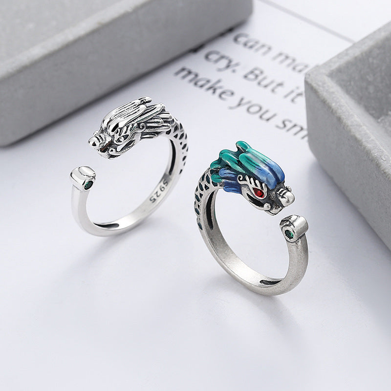 Buddha Stones 925 Sterling Silber Jahr des Drachen Glücksschutz Verstellbarer Metallring - image 7