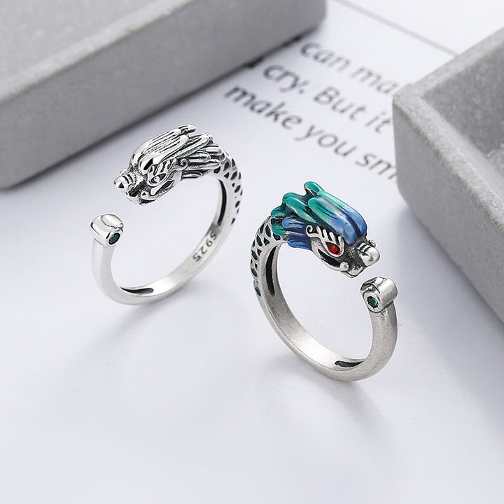 Buddha Stones 925 Sterling Silber Jahr des Drachen Glücksschutz Verstellbarer Metallring - image 7