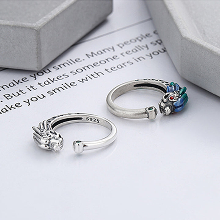 Buddha Stones 925 Sterling Silber Jahr des Drachen Glücksschutz Verstellbarer Metallring - image 8