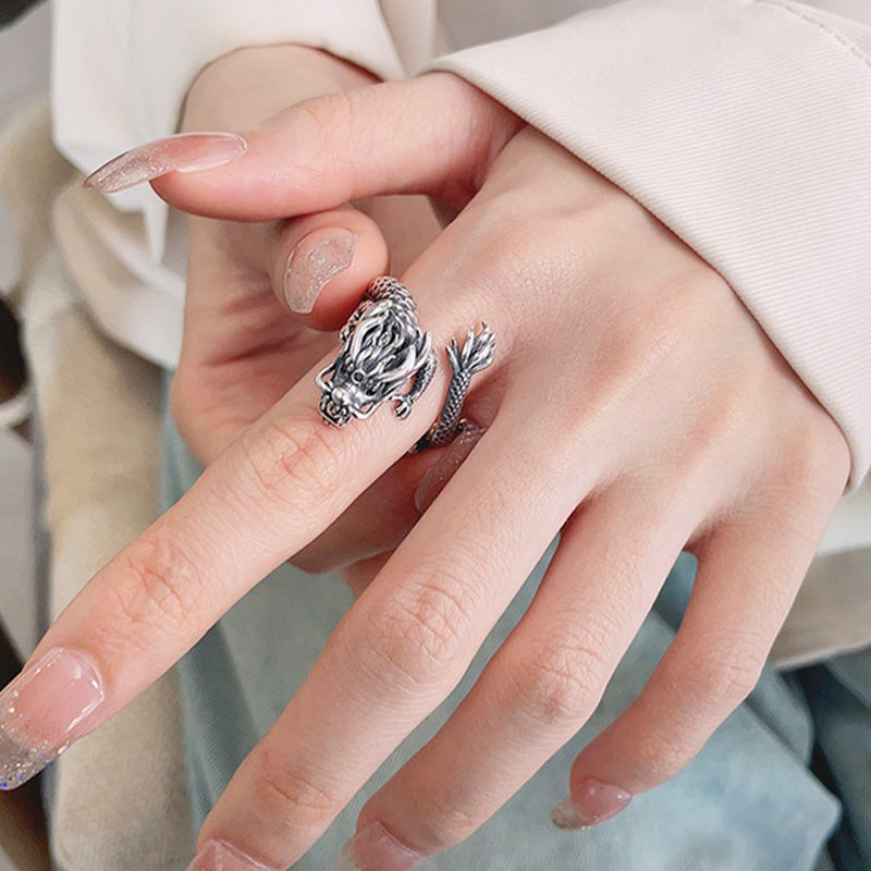 Buddha Stones Vintage 925 Sterling Silber Jahr des Drachen Design Glücksmetallring - image 6