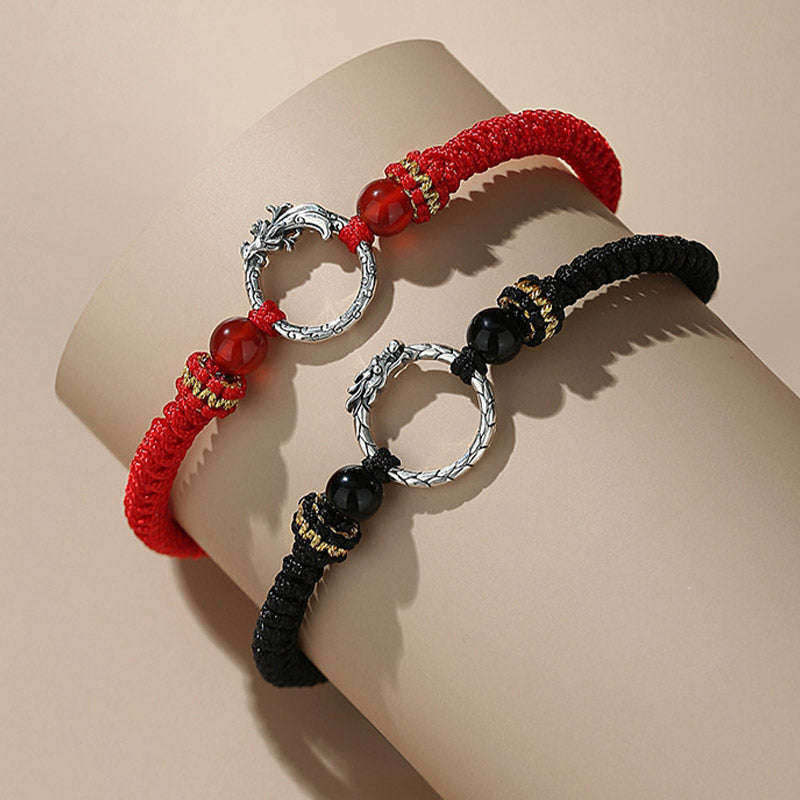 Buddha Stones Handgefertigtes Armband aus 925er-Sterlingsilber, Jahr des Drachen, Phönix, Friedensschnalle, Glückspaar - image 1