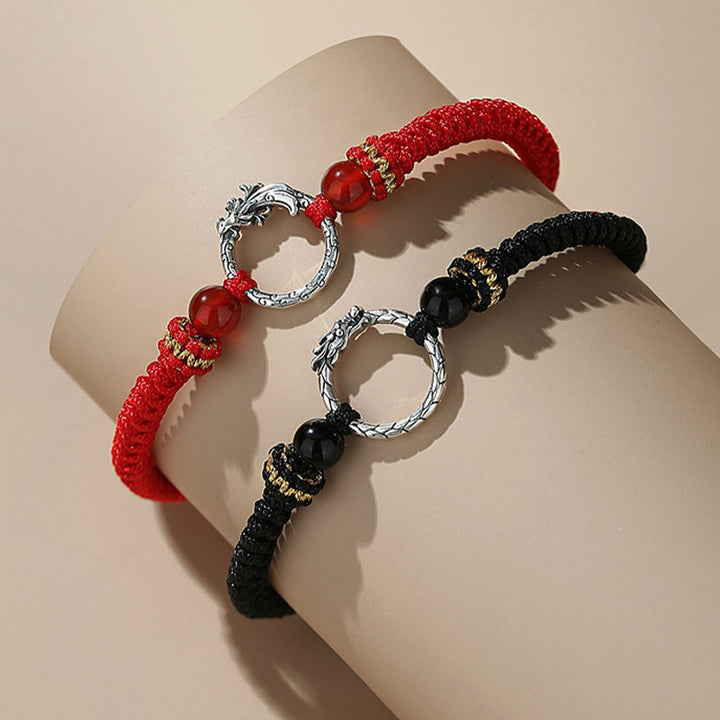 Buddha Stones Handgefertigtes Armband aus 925er-Sterlingsilber, Jahr des Drachen, Phönix, Friedensschnalle, Glückspaar - image 1