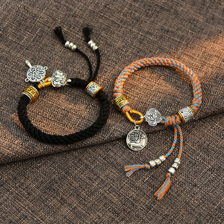 Geflochtenes Armband mit Buddha Stonesn, handgefertigt, tibetisches Om Mani, Padme Hum Fu, Charakter, Glück, Glück