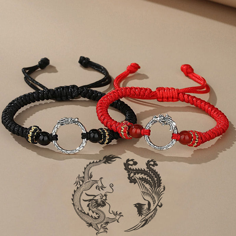 Buddha Stones Handgefertigtes Armband aus 925er-Sterlingsilber, Jahr des Drachen, Phönix, Friedensschnalle, Glückspaar - image 0