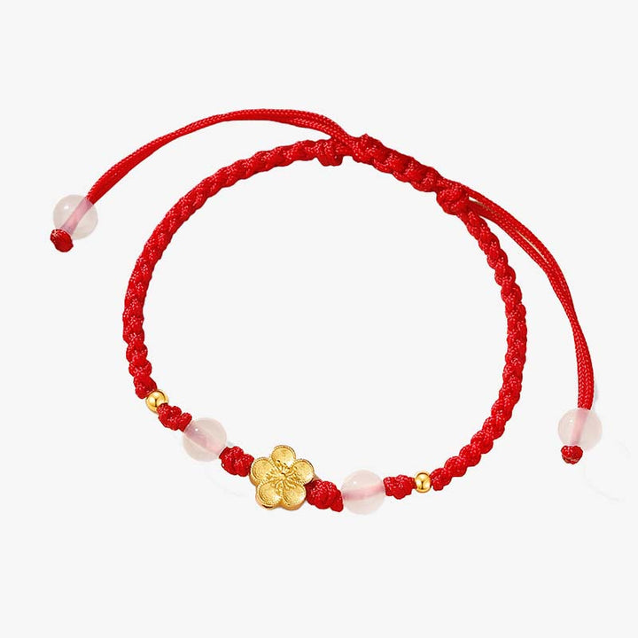 Buddha Stones Handgefertigtes Armband aus 925er-Sterlingsilber, Pfirsichblüte, Kirsche, Sakura, Chalcedonperlen, Glücksbringer, rotes Seil - image 4