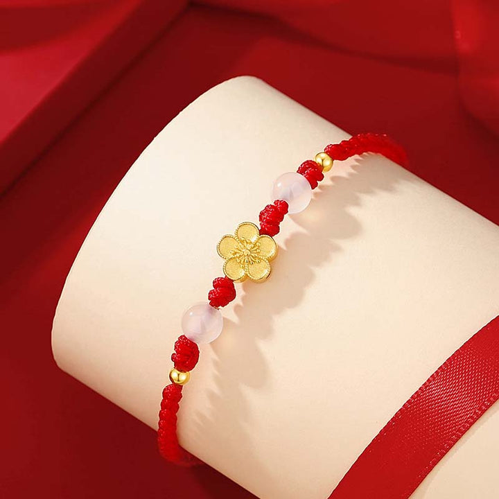 Buddha Stones Handgefertigtes Armband aus 925er-Sterlingsilber, Pfirsichblüte, Kirsche, Sakura, Chalcedonperlen, Glücksbringer, rotes Seil - image 3