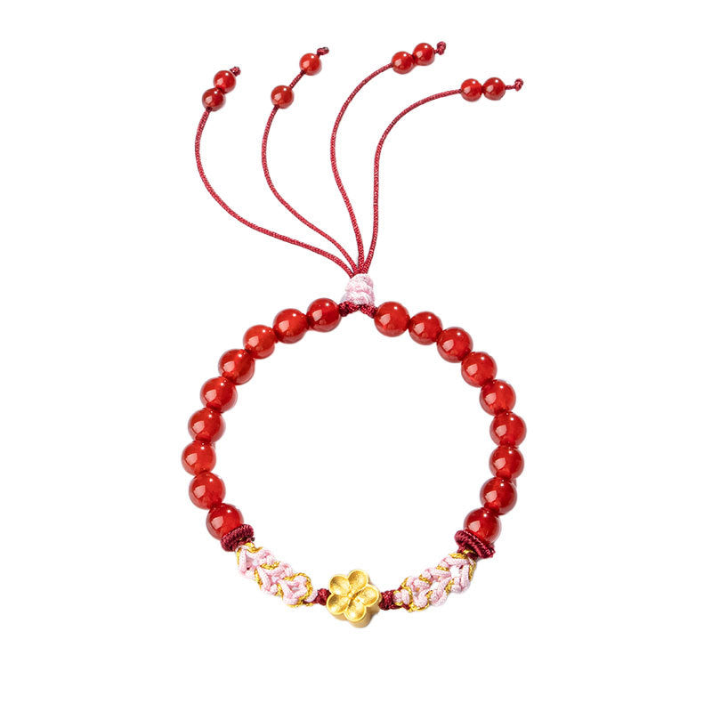 Buddha Stones 999 Sterling Silber natürliches rotes Achat-Rosa-Kristall-Kirschblüten-Armband - image 13