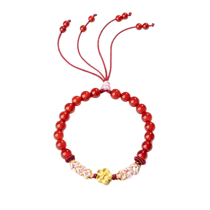 Buddha Stones 999 Sterling Silber natürliches rotes Achat-Rosa-Kristall-Kirschblüten-Armband - image 13