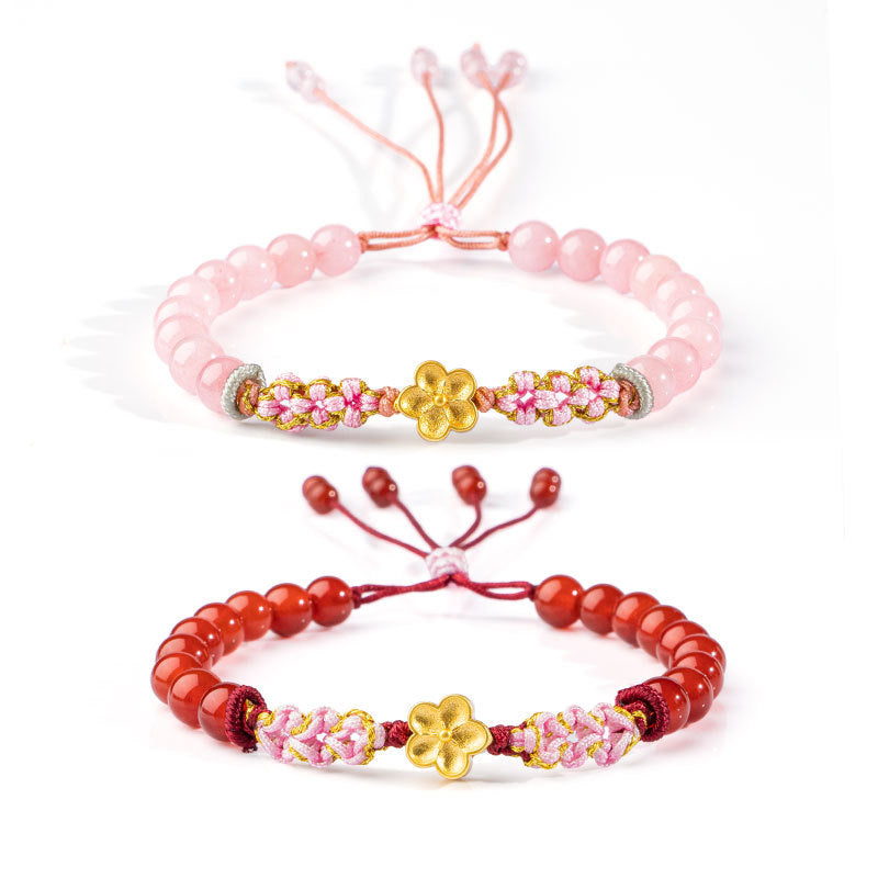 Buddha Stones 999 Sterling Silber natürliches rotes Achat-Rosa-Kristall-Kirschblüten-Armband - image 0