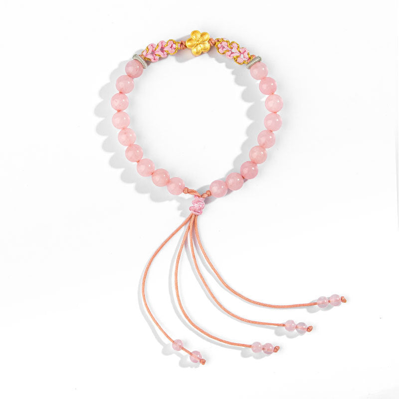 Buddha Stones 999 Sterling Silber natürliches rotes Achat-Rosa-Kristall-Kirschblüten-Armband - image 3