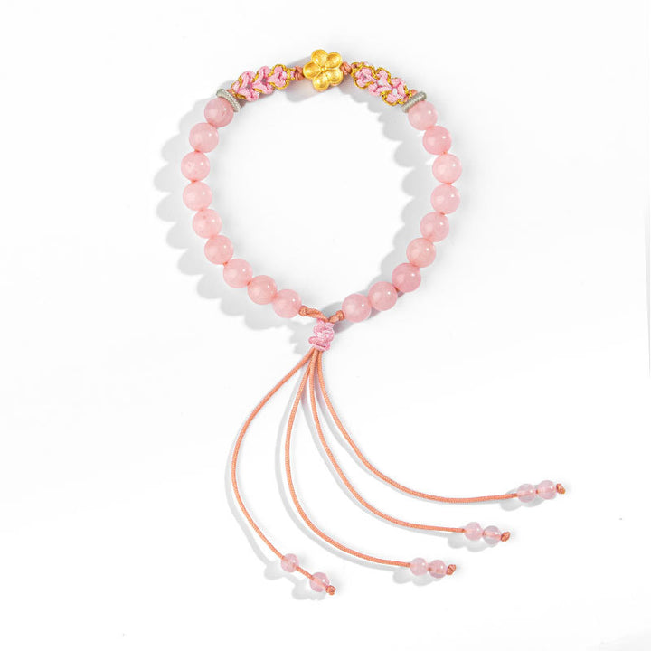 Buddha Stones 999 Sterling Silber natürliches rotes Achat-Rosa-Kristall-Kirschblüten-Armband - image 3