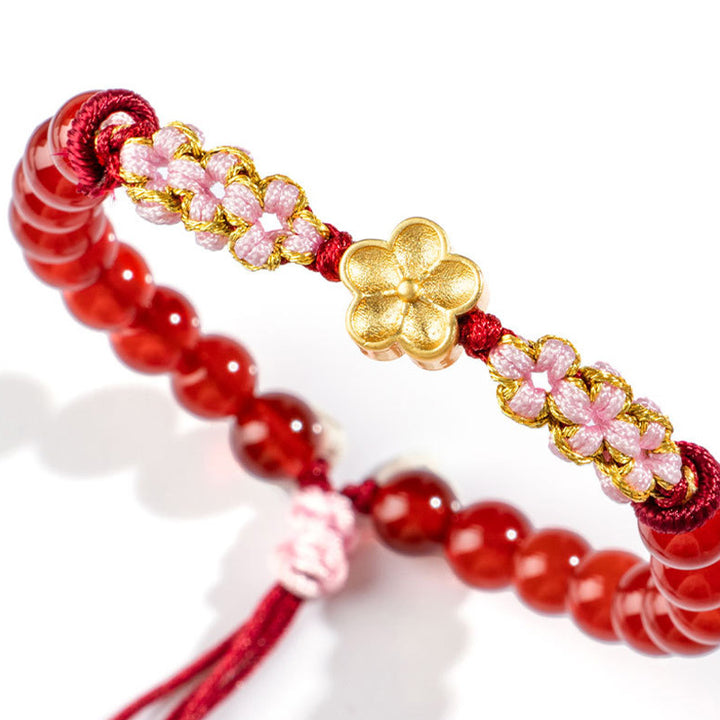 Buddha Stones 999 Sterling Silber natürliches rotes Achat-Rosa-Kristall-Kirschblüten-Armband - image 10