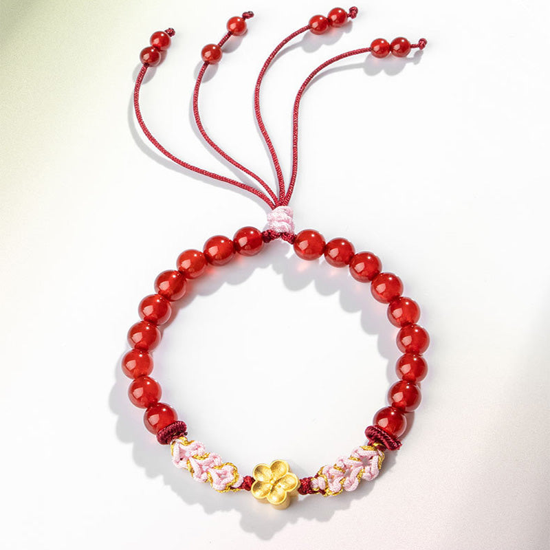 Buddha Stones 999 Sterling Silber natürliches rotes Achat-Rosa-Kristall-Kirschblüten-Armband - image 9
