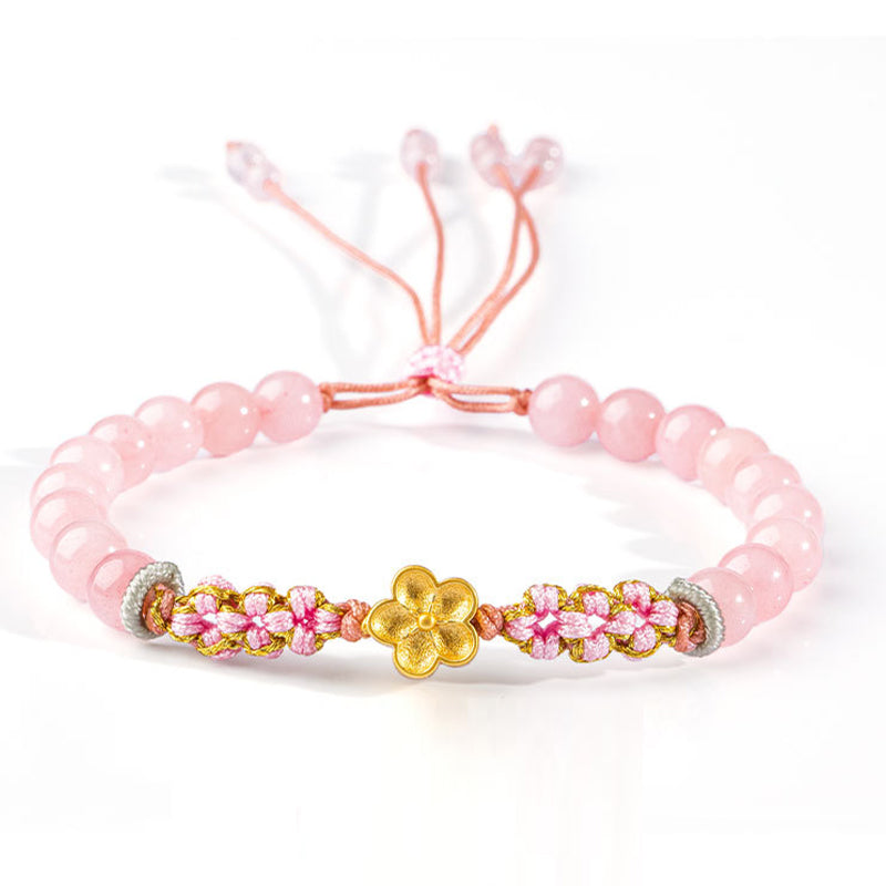 Buddha Stones 999 Sterling Silber natürliches rotes Achat-Rosa-Kristall-Kirschblüten-Armband - Rosa Kristall (Beruhigend♥Wärme) (Handgelenkumfang 14-19 cm) - image 2