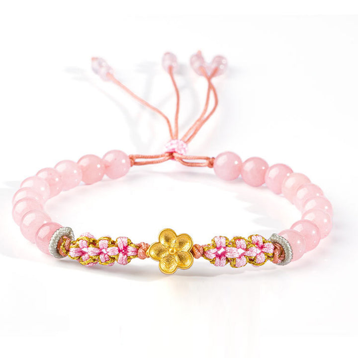 Buddha Stones 999 Sterling Silber natürliches rotes Achat-Rosa-Kristall-Kirschblüten-Armband - Rosa Kristall (Beruhigend♥Wärme) (Handgelenkumfang 14-19 cm) - image 2