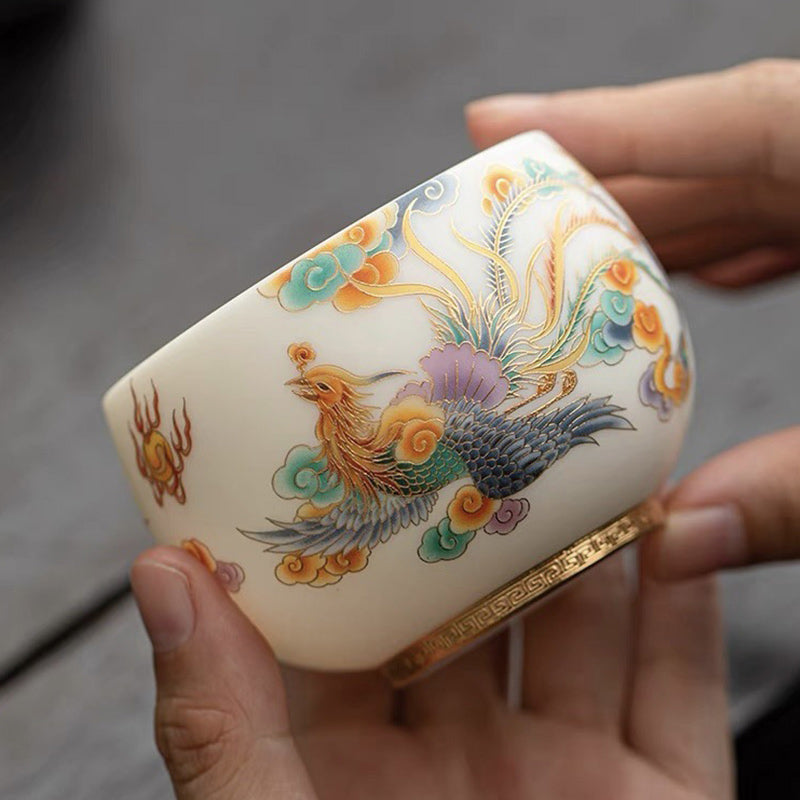 Buddha Stones, Drache, Phönix, verheißungsvolle Wolken, Keramik-Teetasse, Kung-Fu-Teetasse - Klein 8,5 cm × 6,5 cm × 150 ml - image 0