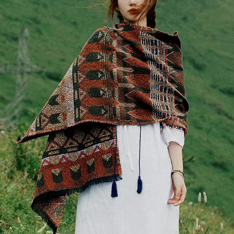 Tibetischer Schal mit Buddha Stonesn, klassisches Geometriemuster, gemütlicher Winter-Reiseschal - image 2