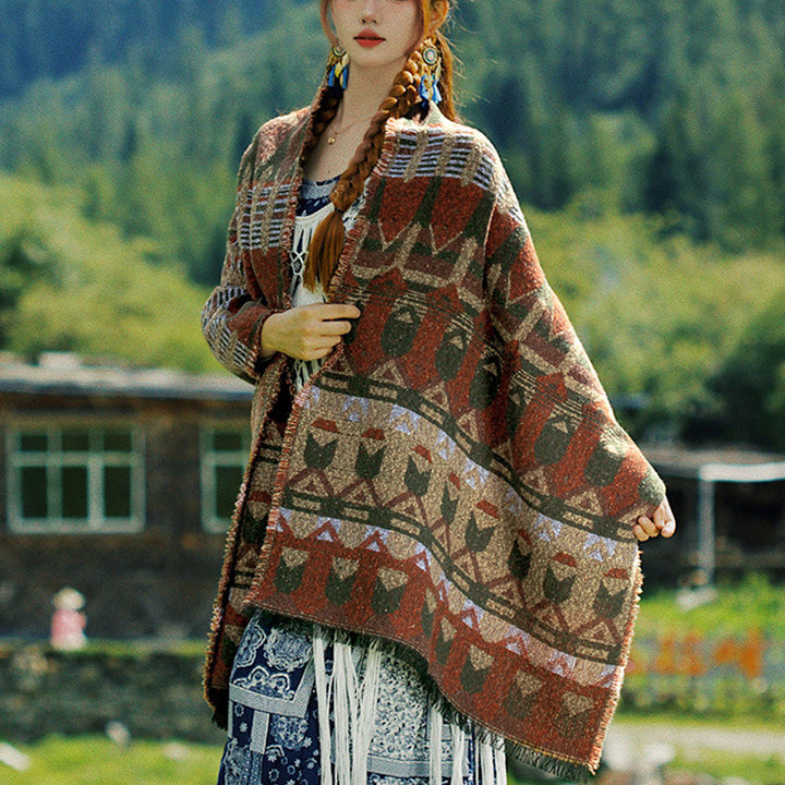 Tibetischer Schal mit Buddha Stonesn, klassisches Geometriemuster, gemütlicher Winter-Reiseschal - image 3