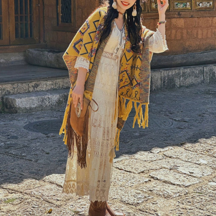 Tibetischer Schal mit Buddha Stonesn, gestreift, Geometrie-Muster, Winter, gemütlich, für Reisen, gestrickter Schal - image 2