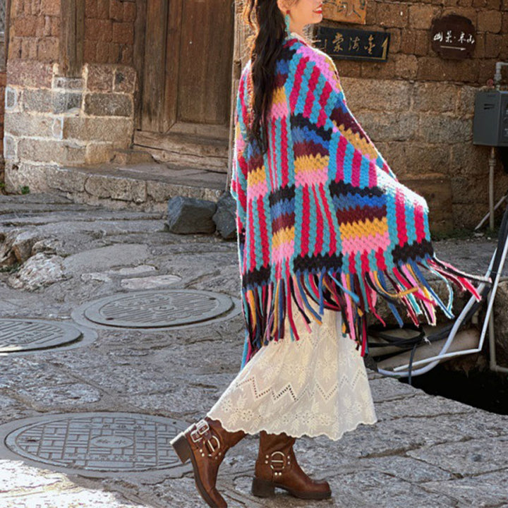 Tibetischer Schal mit Buddha Stonesn, Bonbonfarben, geflochtenes Muster, Winter, gemütlich, für Reisen, gestrickt, mit Quasten - image 6